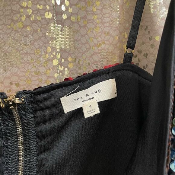 Tea & Cup Multi Sequin Rainbow Striped Sleeveless Midi Dress, Small NWOT - Picture 6 of 10